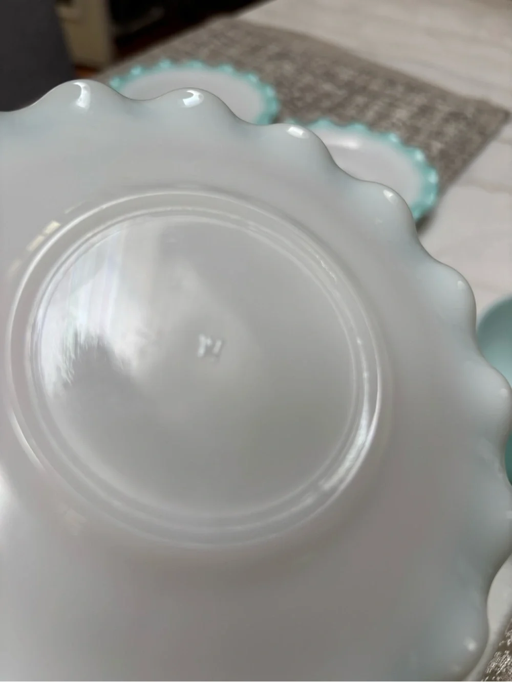 Vintage Hazel Atlas Turquoise Ripple Crinoline Cup and Saucer lot of 4